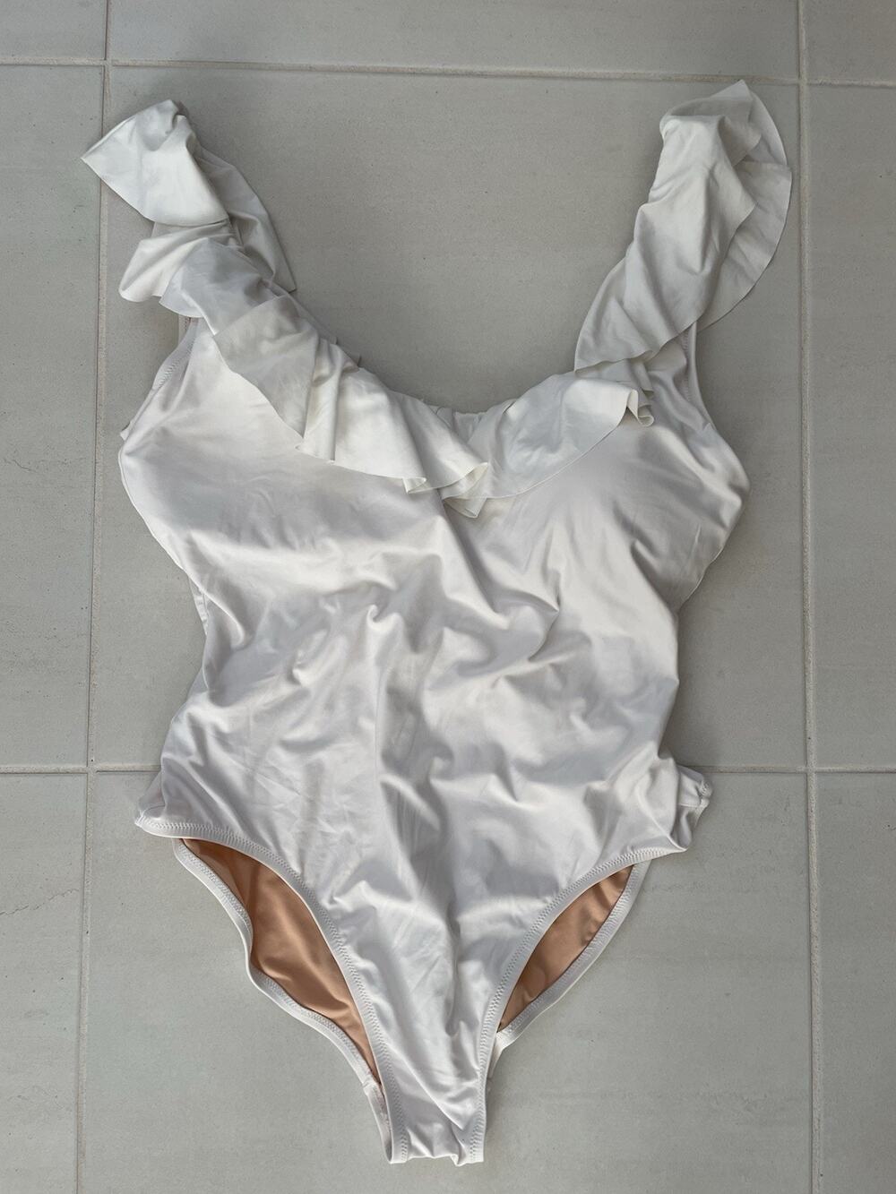 J. Crew Swim One Piece Swimsuit Ruffle Scoop Back Swimwear Summer Beach White